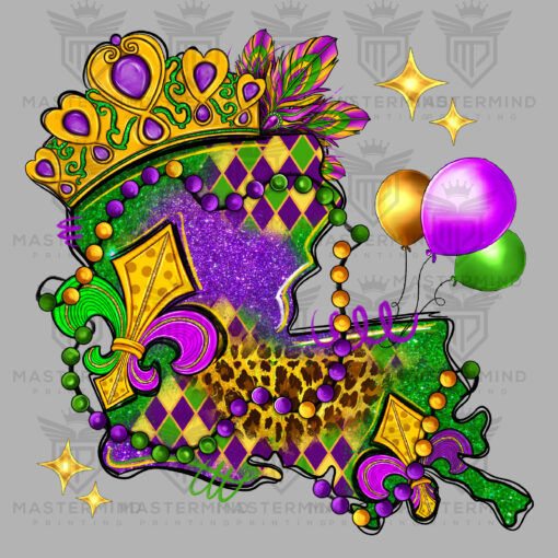 Louisiana Boot Mardi Gras DTF Transfer